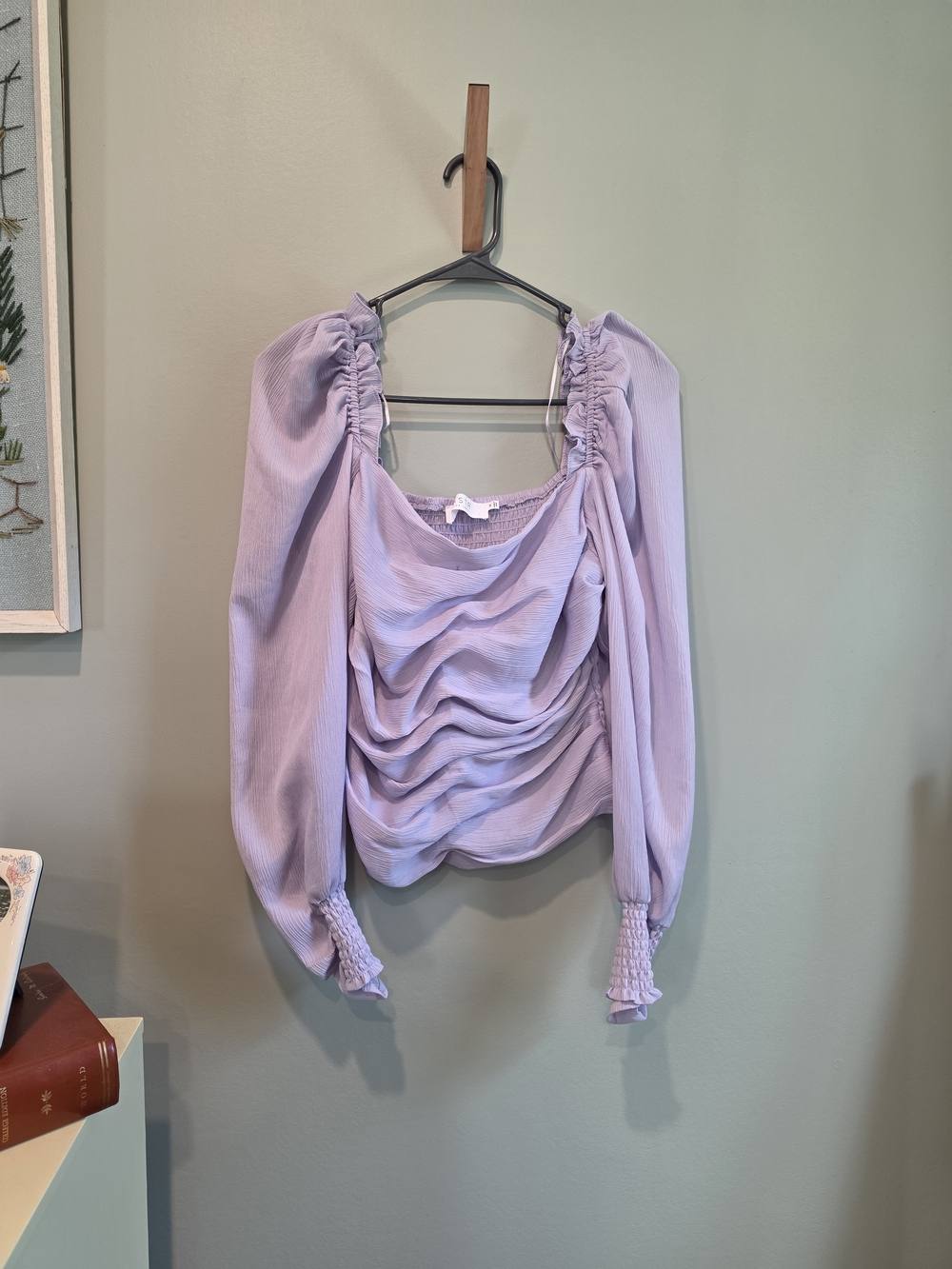 Astr Lilac Ruched Puff Sleeve Blouse